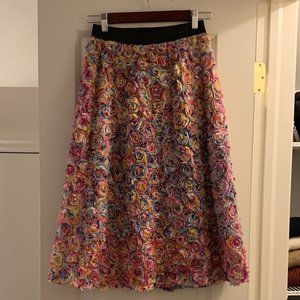 Textured Midi Length Rose-Effect Skirt